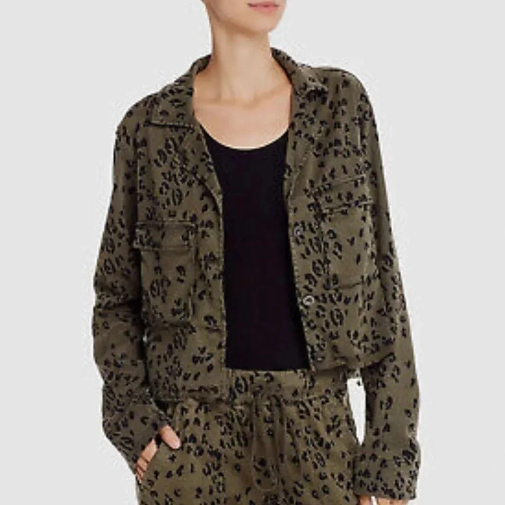 Cloth & Stone Anthropology Green Leopard Lightweight Utility Jacket Size S